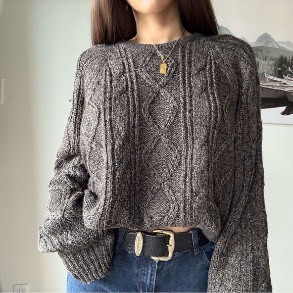 90s vintage slouchy oversized cable knit wool crewneck jumper - Picture 2 of 11